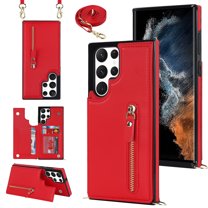 ELEHOLD for Samsung Galaxy S24 Zipper Wallet Crossbody Case Premium Leather Cover with RFID Blocking Card Holders Kickstand for Women Girls Samsung Galaxy S24 Purse Case,Red