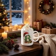 thumbnail image 4 of 11oz Christmas Initial Ceramic Coffee Mug, Festive Green Glitter Letter Design With Santa Hat Holiday Print, White Drinking Cup For Hot Cocoa Tea, Xmas Gift For Household Daily Use, 4 of 7