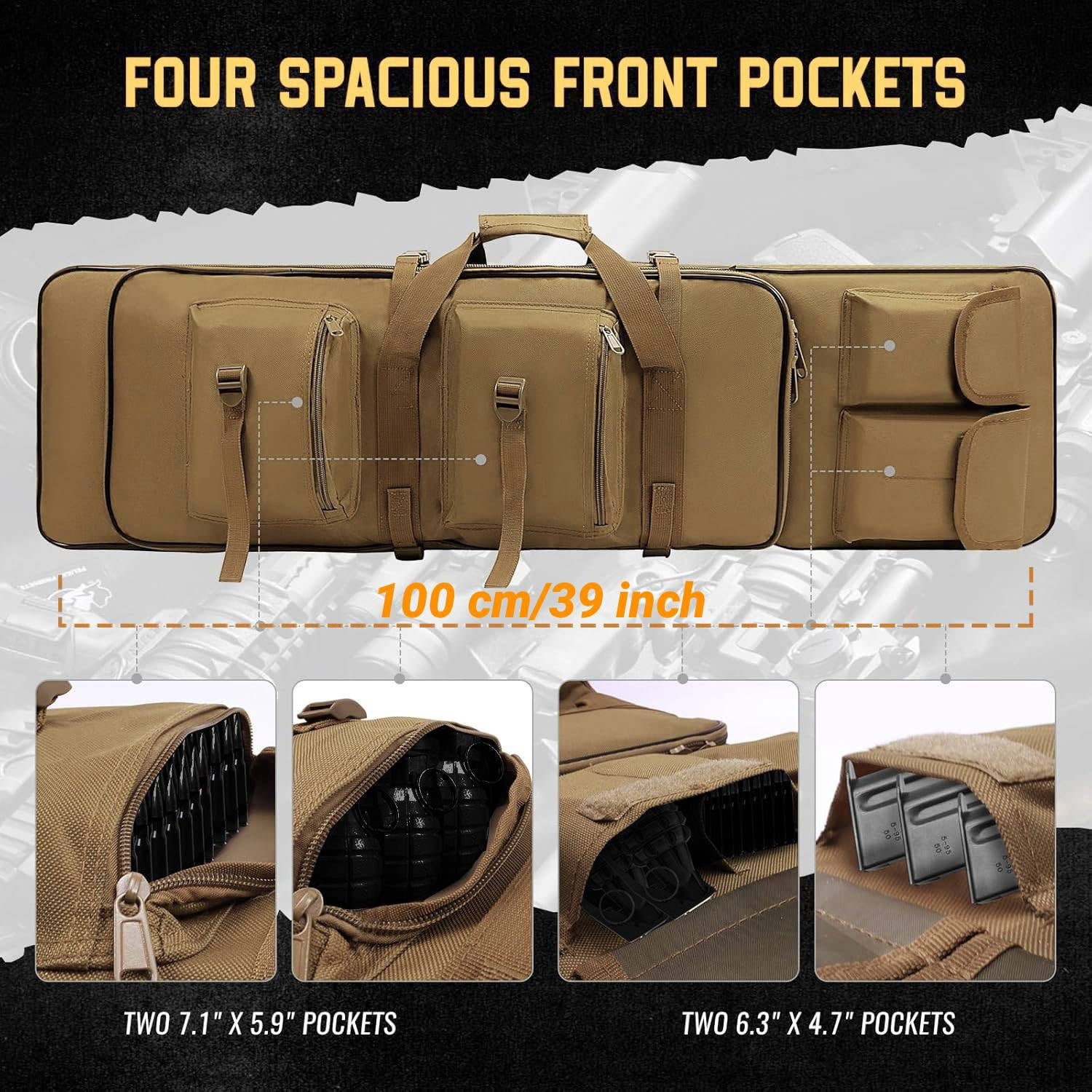 Blacksmith 39 inch Soft Padded Storage Bag Case Carrying Backpack with Adjustable Straps and Zipper, Khaki