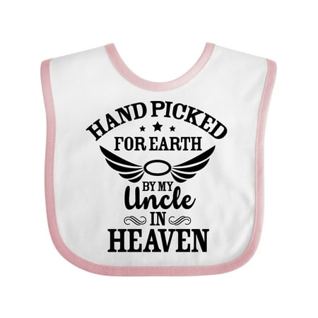 

Inktastic Handpicked for Earth by My Uncle in Heaven with Angel Wings Gift Baby Boy or Baby Girl Bib