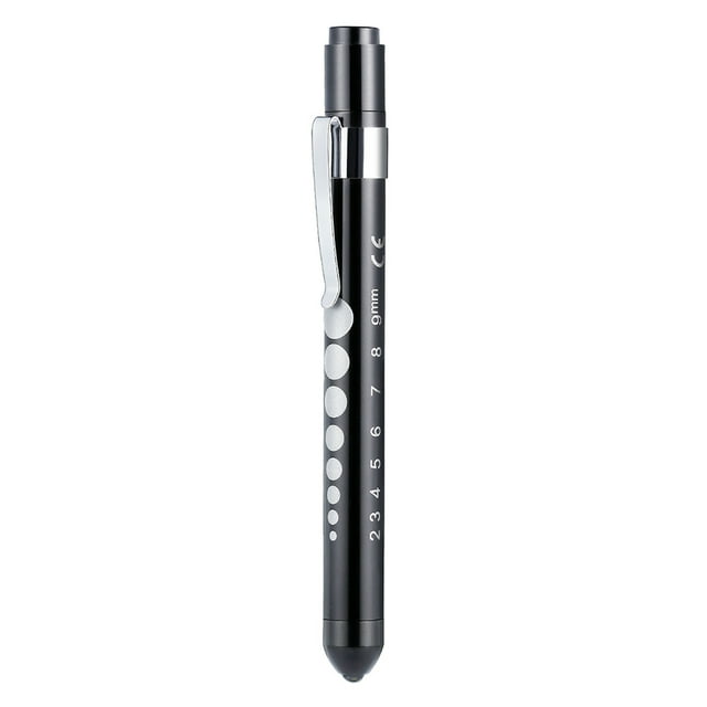 Trayknick Portable Medical First Aid LED Pen Light Flashlight Torch Lamp with Pupil Gauge Black