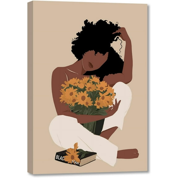 Aaheei Black Woman Art, Boho Black Art, Woman And Flower Canvas Print Wall Art, Flower Art, Afro Girl Wall Decor, Afro Art, Fashion Posters, Decorations, Ready to Hang