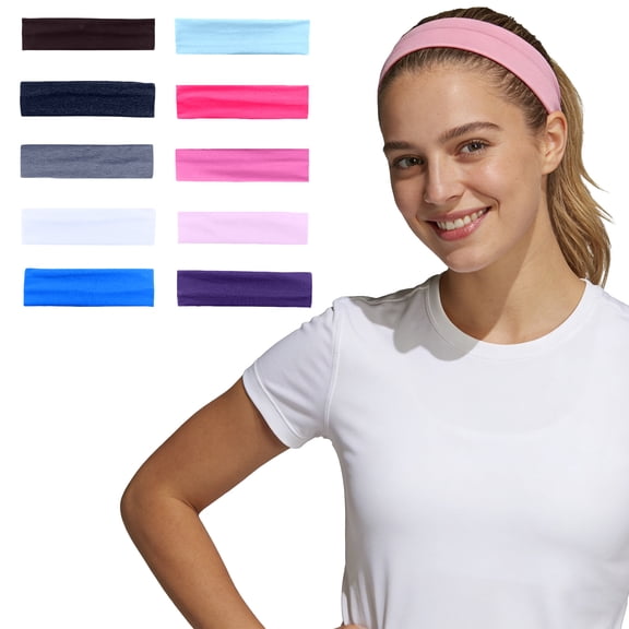 10 Pack Elastic Sports Headband Sweatband Moisture Wicking Quick Dry Hair Band for Running Basketball Tennis Yoga Fitness Workout