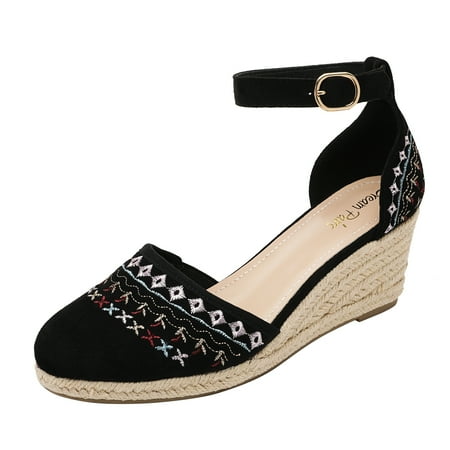 

Dream Pairs Women s Comfort Wedge Espadrilles Sandals Ankle Strap Close Toe Platform Shoes Amanda-2 Black Size 8