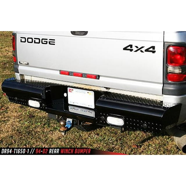 Fab Fours Bumper DR10-T2950-1 Black Steel; One Piece Design; Direct Fit; Mounting Hardware Included; With Two 6 Inch Oval LED Backup Lights; Compatible With OEM Receiver Hitch
