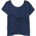 thumbnail image 4 of Aeropostale Womens Knot Back Cropped Basic T-Shirt, Blue, Juniors, X-Small, 4 of 5