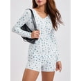 thumbnail image 6 of Women Trendy Playsuit, Floral Print V Neck Button-Down Long Sleeve Tight Rompers Shorts for Ladies, 6 of 9