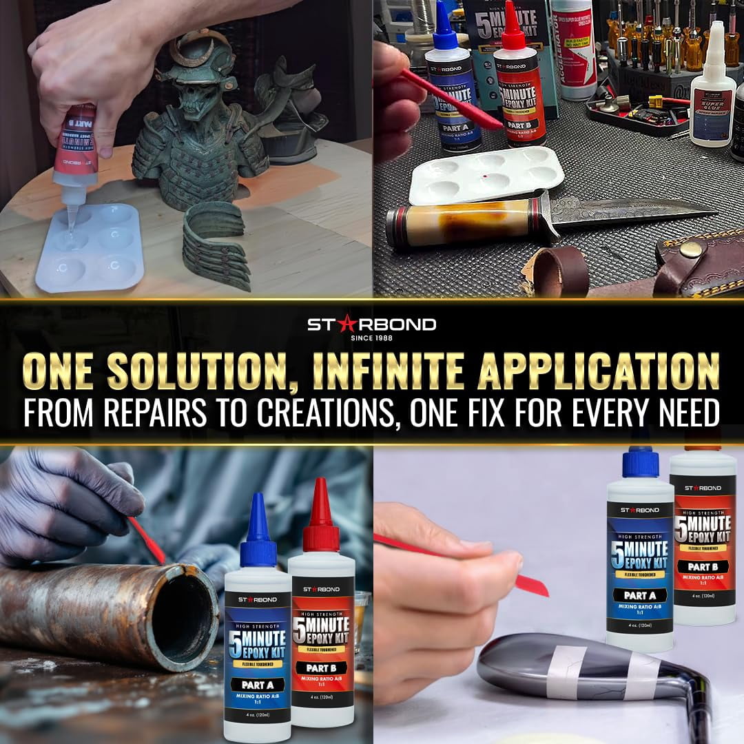 8 oz. XL Starbond 5 Minute Epoxy — Enhanced Strength (2,600 lb Shear Strength), UV-Resistant, Easy to Use, Fast Setting Glue — Compatible with Metal, Plastic, Wood, Ceramics, Glass and More