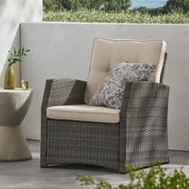 Luton Wicker Outdoor Club Chair with Cushions, Gray and Beige