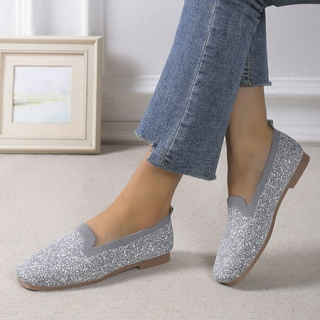 

Cathalem Ladies Fashion Color Blocking Breathable KKnitted Flat Sole Comfortable Casual Single Shoes Slip on Flip Flops Grey 8