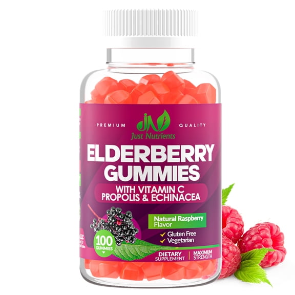 Elderberry Sambucus Gummies with Vitamin C, Echinacea, Propolis for Kids & Adults - 100 Gummies