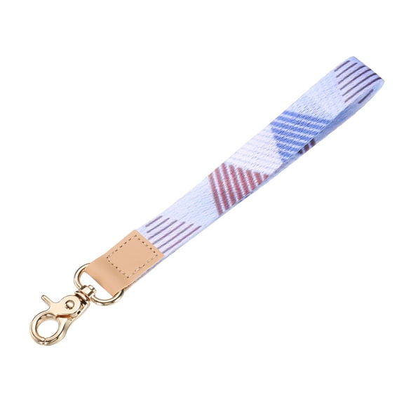 Uxcell Wrist Lanyard Keychain 6.3 inch Braided Wristlet Strap with Gold Clasp Key Holders Lanyard Blue Geometric