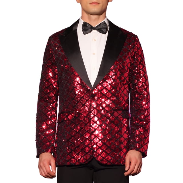 BLAZERS DE HOMBRE INSPIRE CHIC Con Solapa Pico Un Botón Brillante Argyle Paillettes M Rojo