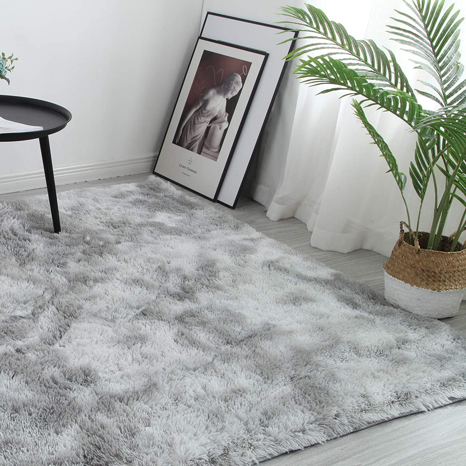 YEERSWAG Shag Area Rug, 5 x 8 ft Ultra Soft Fluffy Area Rug for Living Room Bedroom Indoor Carpet, Light Gray