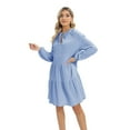 thumbnail image 1 of Monfince Women's V Neck Long Sleeve Shirt Dress A-line Swing Casual Summer Dress for Cocktail Wedding Party, Blue, US 14, 1 of 5