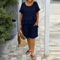 thumbnail image 2 of JULMCOMO Two Piece Sets for Women Ruffle Layered Scoop Neck Short Sleeve Summer Tops Wide Leg Loose Fit Trendy Short Sets with Pockets Navy XL, 2 of 4