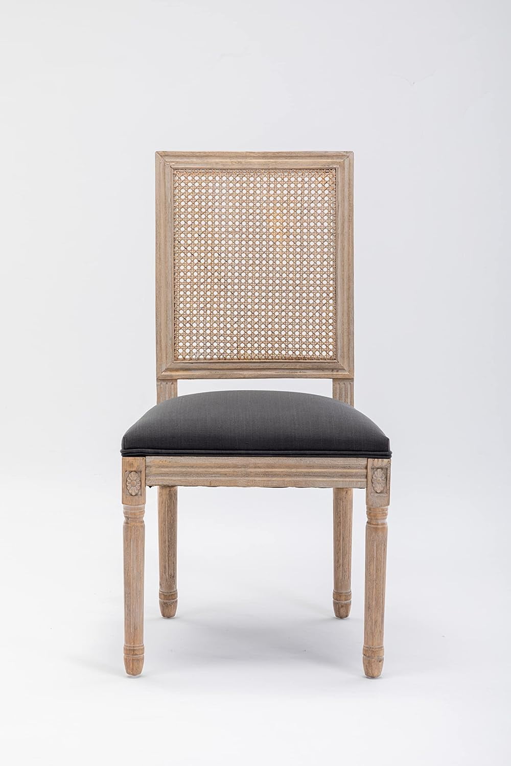 Sumdeal French Country Dining Chairs Set of 6, Farmhouse Dining Chairs with Square Backrest, Upholstered Rattan Dining Chair with Solid Wood Leg for Dining Room Bedroom Kitchen Restaurant