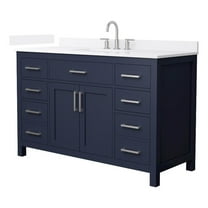Beckett 54" Dark Blue Single Vanity & White Quartz Top (3-Hole) & Nickel Trim
