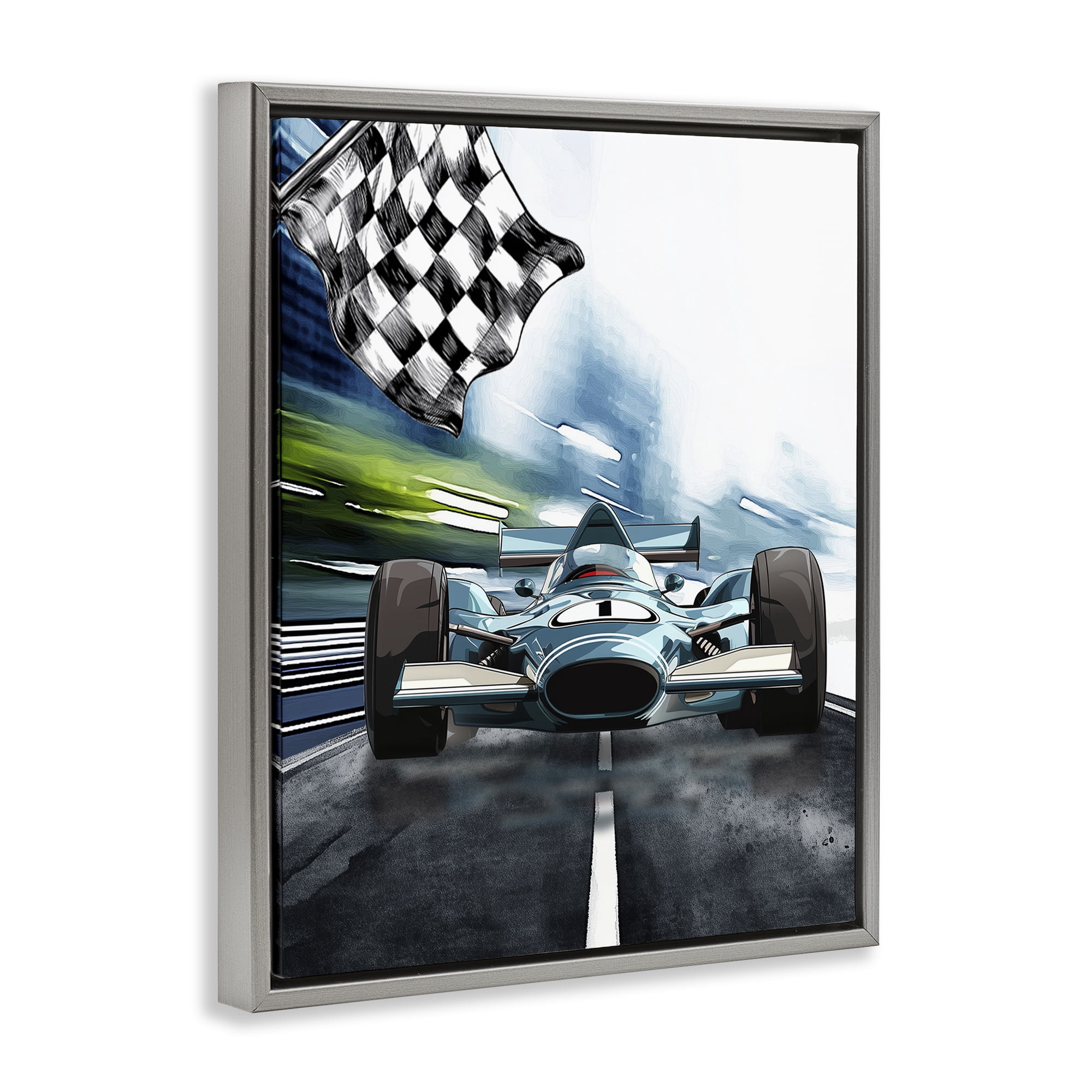 Stupell Industries Racecar Set Go Gray Framed Floater Canvas Wall Art, design by Christine Simpson Art