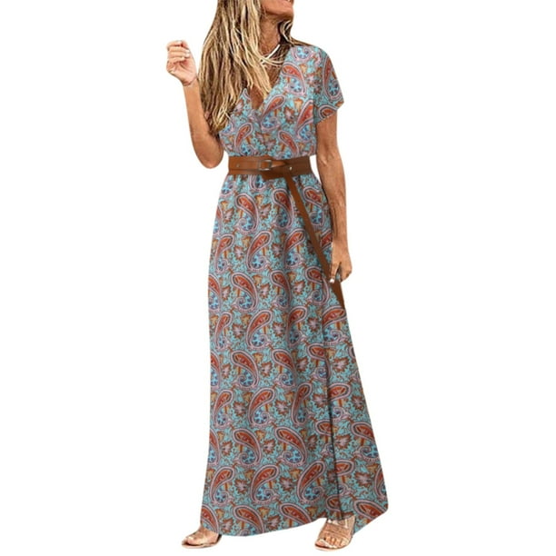 Sayhi Womens Summer Dress Casual Print Loose Beach Long Dress Formal