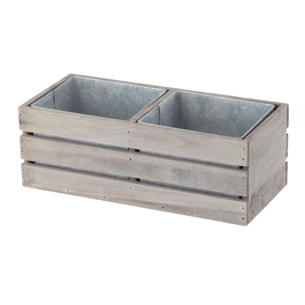 Mainstays Grey Wooden Planter with Removable Galvanized Inserts