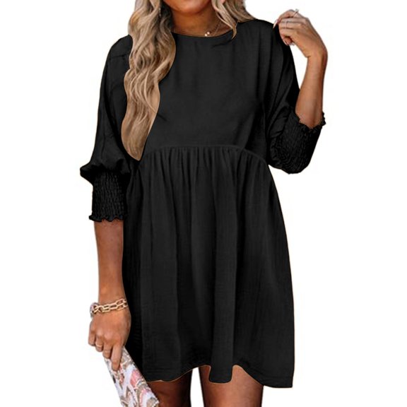 Aellinatey Womens Fall Dresses Casual Tunic Dress Short Sleeve Crew Neck Flowy Babydoll Dress