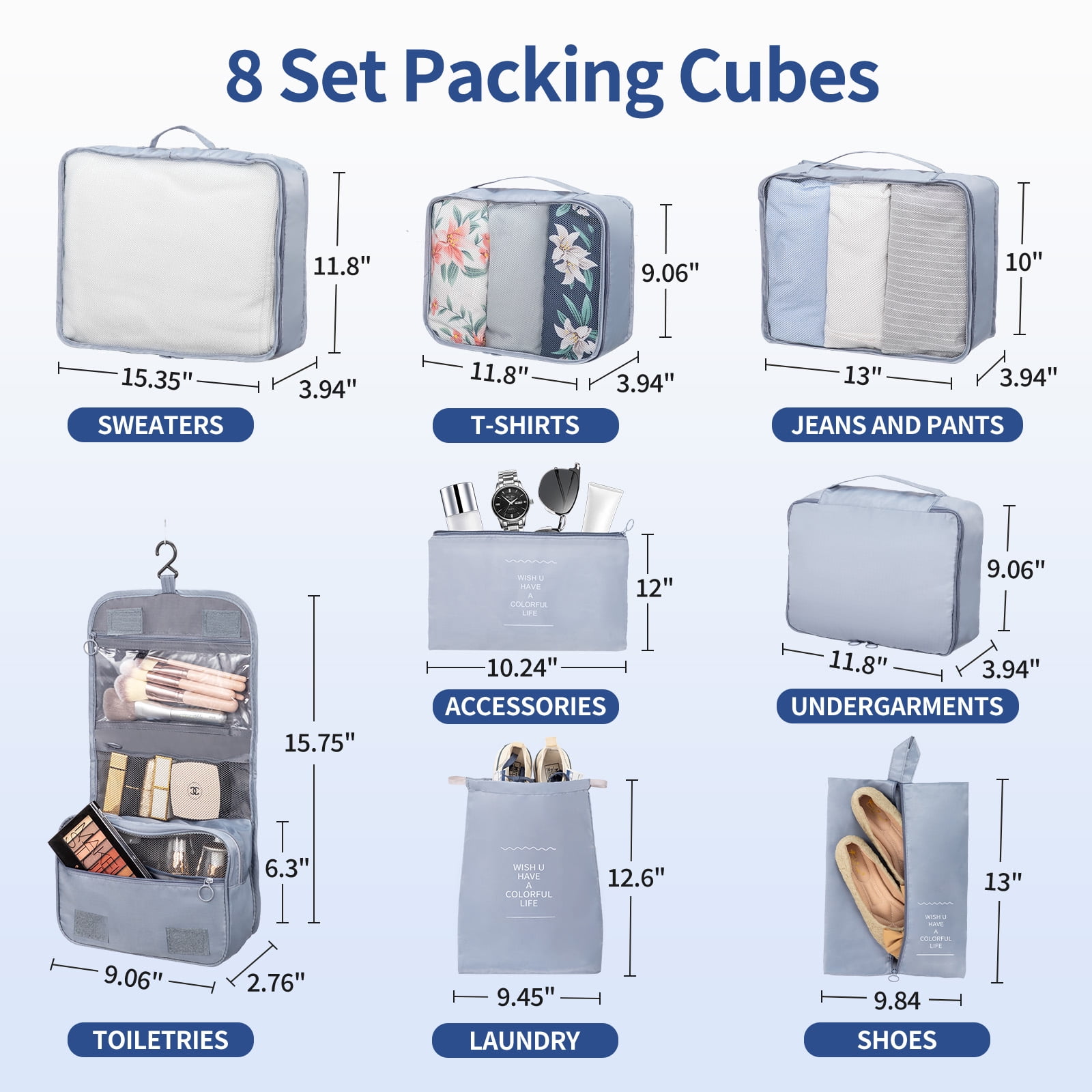 Ktaxon 3-Piece Softside Luggage Set With 8 Set Pcaking Cube TSA Lock, 360° Spinner Wheels Blue