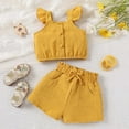 thumbnail image 4 of XZNPDUCQ Toddler Girls Summer Outfit Short Sleeve T-Shirt Tops Elastic Waist Shorts Set Cartoon Print 2PCS Set For 6 12 18 24 Months 2T 3T 4T 5T Dailywear Yellow，12-18 Months, 4 of 7