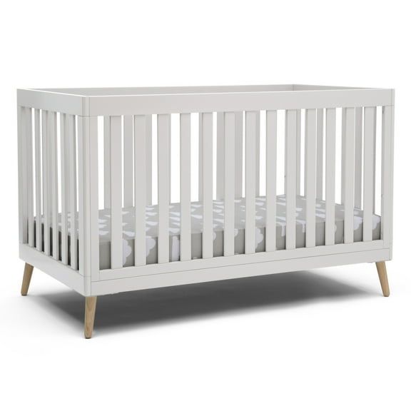 Delta Children Essex 4-in-1 Convertible Baby Crib, Bianca White/Natural Legs
