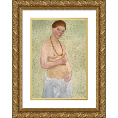 Paula Modersohn-Becker 14×18 Gold Ornate Wood Frame and Double Matted Museum Art Print Titled – Self-Portrait on the 6th Wedding Anniversary (1906)