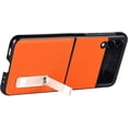 thumbnail image 4 of Compatible with Samsung Galaxy Z Flip 3 5G Case,Built-in Alloy Stand Feature Litchi Pattern Genuine Leather Basic Case for Samsung Galaxy Z Flip 3 5G,Orange, 4 of 16