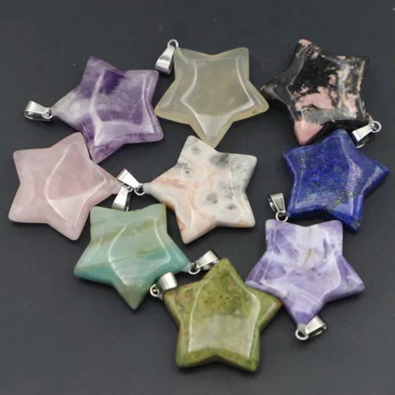 K-KED 10pcs 30mm Natural Crystal Star Stone Pendant Healing Reiki Quartz Delicate Jewelry DIY