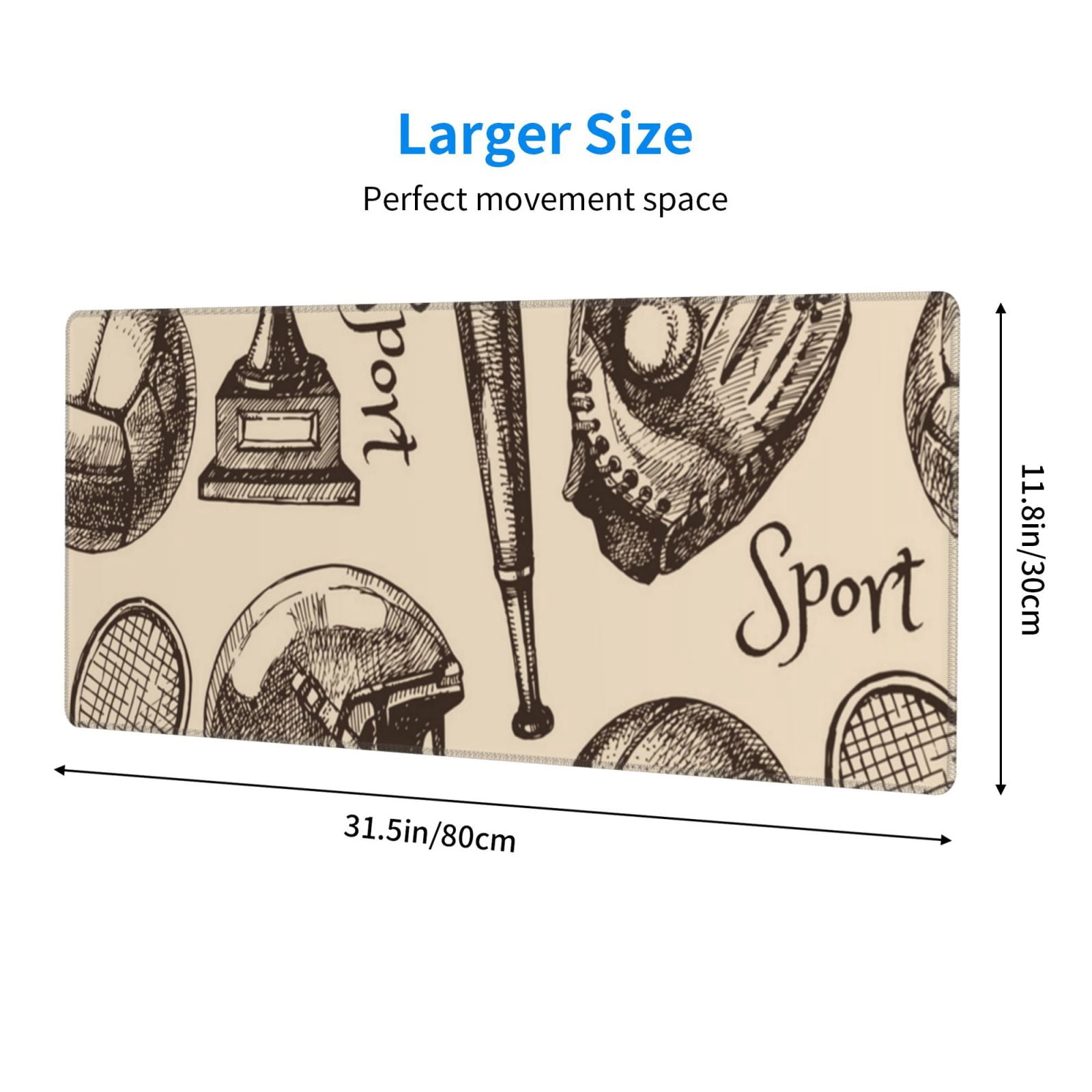 Sport Baseball Football Basketball Mouse Pad Extended Large Gaming Mousepad Non-Slip Rubber Big Keyboard Desk Mat 31.5 X 11.8 Inch