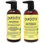 PURA D'OR Biotin Original Gold Label Anti-Thinning Shampoo & Conditioner Set (473ml x 2) Clinically Tested Effective Solution w/Herbal DHT Ingredients, All Hair Types, Men & Women