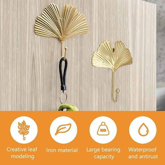 DHGDJ54G Pot Hooks for Camping Shower Head Hook Decorative Leaves Ir On Hooks 4pcs Gi Nkgo Leaf Shape Wall Mounted Hooks Modern Key Holder Wall Mounted Gold Singl E Prong Hat Hanger Home O Ffice