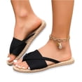 thumbnail image 3 of HTHLVMD Raffia Espadrille Slides, Crisscross Strap Woven Sandals, Beach Woven Slides, Women's Open Toe Thong Dressy Sandals Summer Beach Flip Flops Trendy 2026 Slide Sandals, Black 5.5, 3 of 5