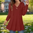 thumbnail image 2 of BXINGOHAI Women's V Neck Hoodies Long Sleeve Sweatshirt Drawstring Pullover Tops with Pocket Wine,M, 2 of 7