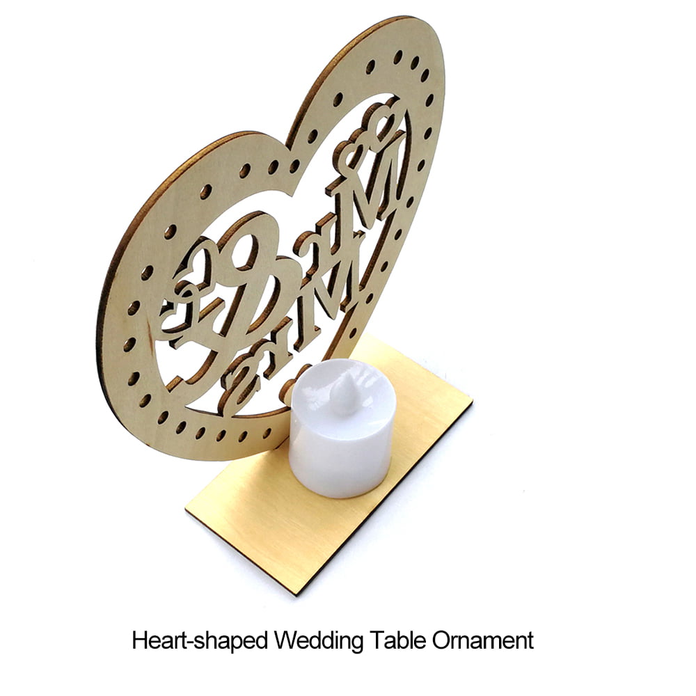 Wooden Wedding Ornaments Heart-shaped Crafts Mr & Mrs Romantic Table Plate M4N3 