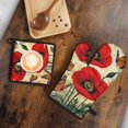 thumbnail image 5 of Red Flower Butterflies Kitchen Oven Mitt and Pot Holder Sets 2 Pcs for Baking, Cooking and Grilling, Heat Resistant Up To 392 °F, 5 of 7