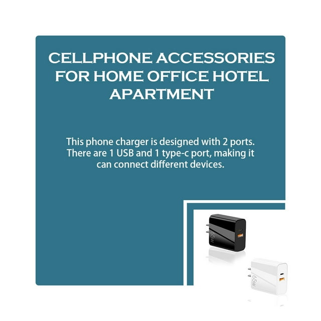 Universal 65W Type-C USB Mobile Phone USB 2 Ports Charger Household Office Camping Backpacking Fast Charging Adapter Tablet US Plug White