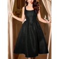 thumbnail image 4 of Black Vintage Jacquard Fit & Flare Midi Dress With Pockets Elegant Party Holiday Dress, 4 of 7