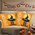 thumbnail image 4 of Orange Halloween Pillow Covers 20x20 Inch Set of 2 Halloween Boo Witch Shoes Hat Spider Web Throw Pillow Cases Halloween Farmhouse Decoration Cushion Cover for Sofa Couch, 4 of 6