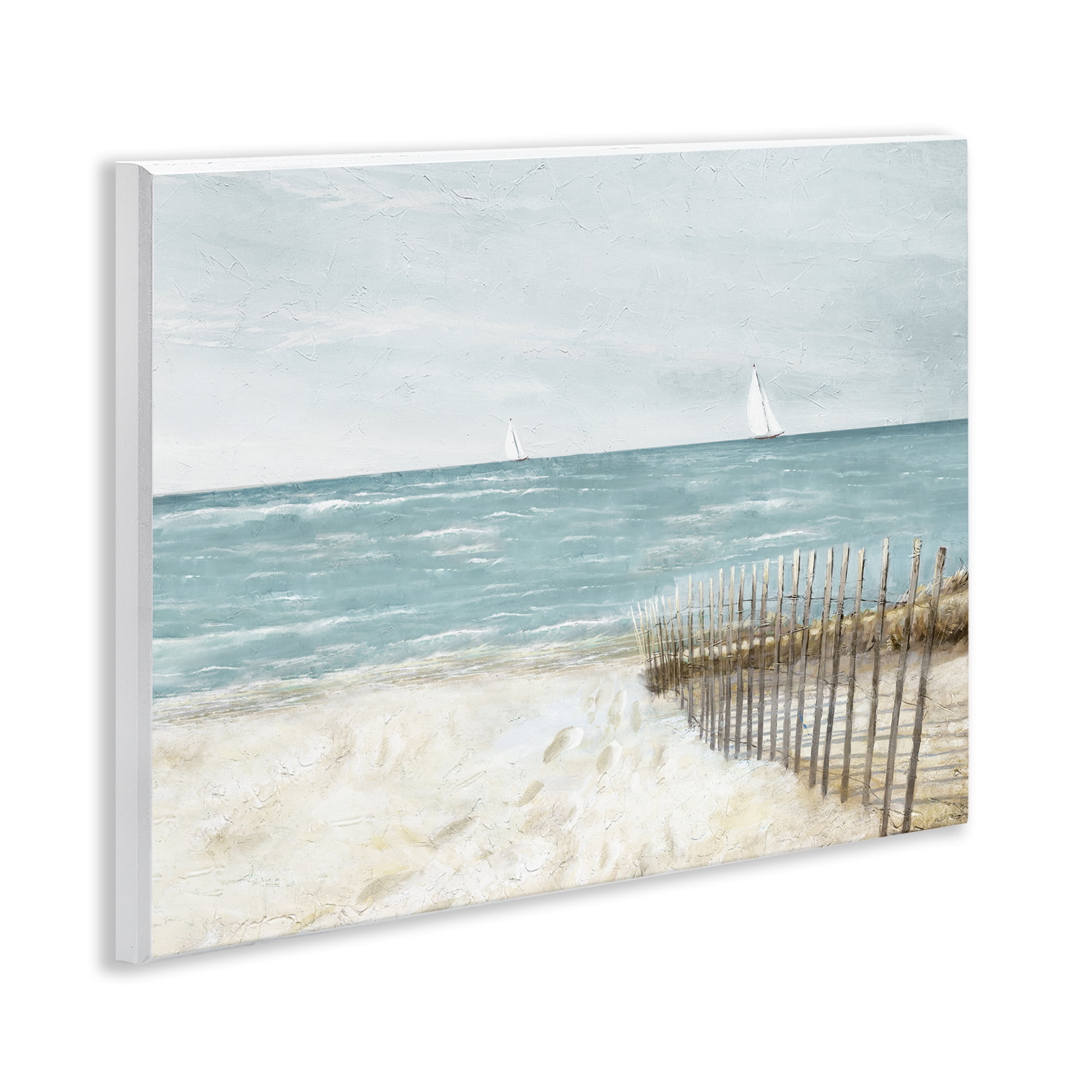 Stupell Industries Beach Footprints & Fence Nautical & Beach Painting Unframed Art Print Wall Art, 14 x 11