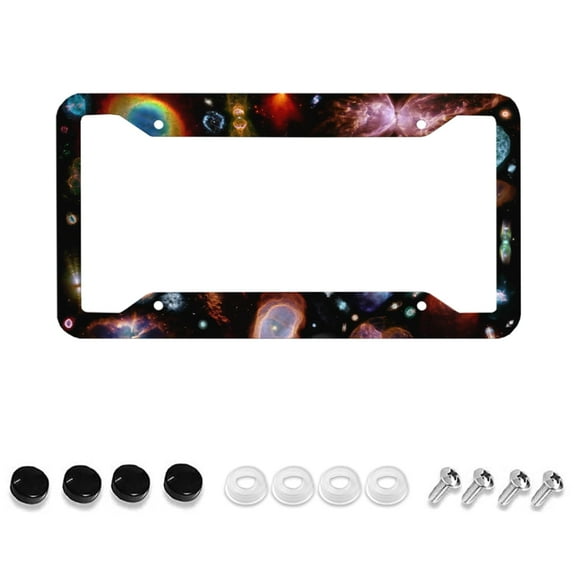 Night Sky License Plate Frame, Universe License Plate Holder, Planet Front License Plate Cover, Outer Space License Plate Holder, Car Accessories 4-Hole With Screws, One Piece, 12x6 Inches