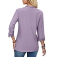 thumbnail image 4 of Frontwalk Women Shirts 3/4 Sleeve Tops Lace Trim Blouse Ladies Casual Tunic Shirt V Neck Purple S, 4 of 5