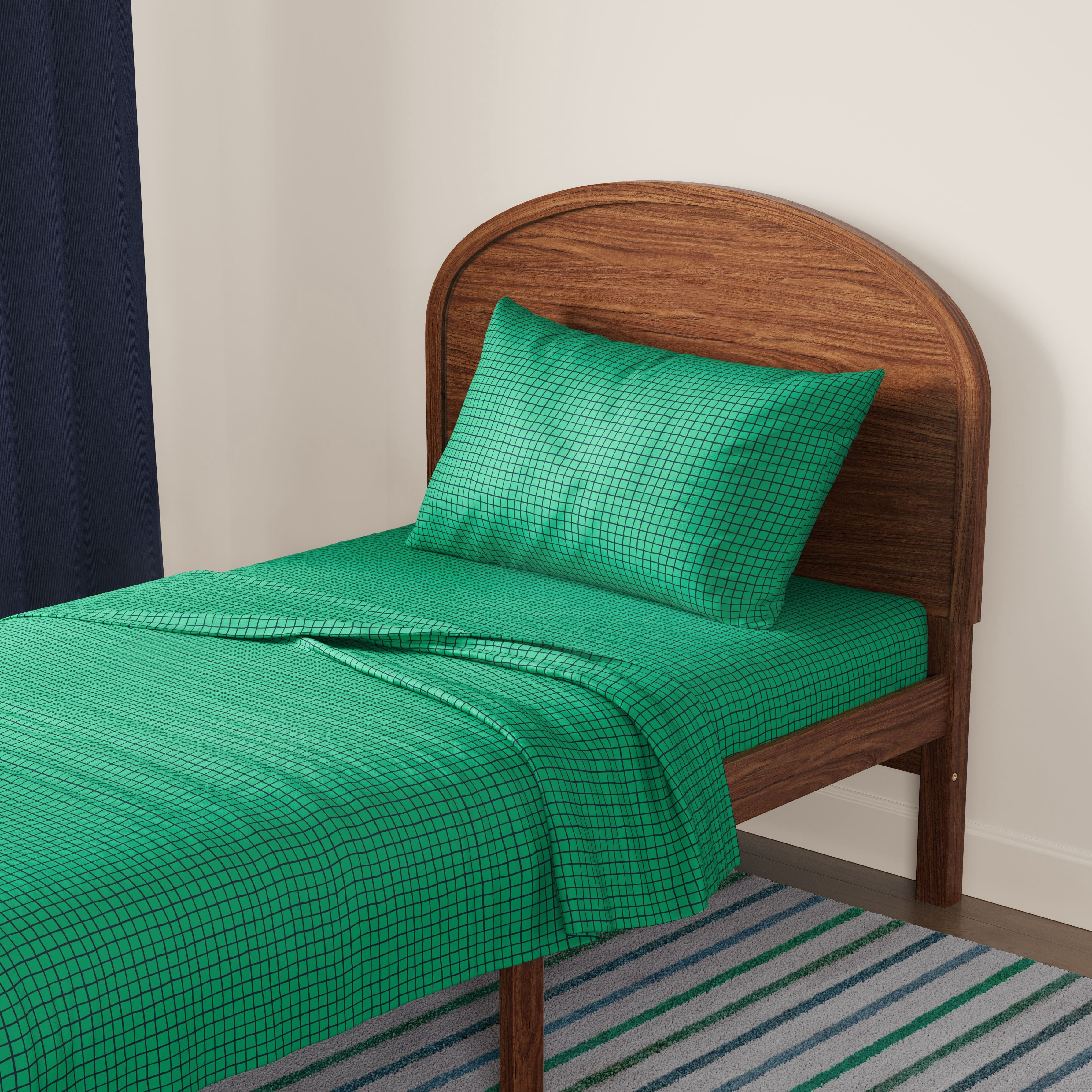 Mainstays Kids Microfiber Bed Sheet Set, Twin, Green Grid, 3 Pieces