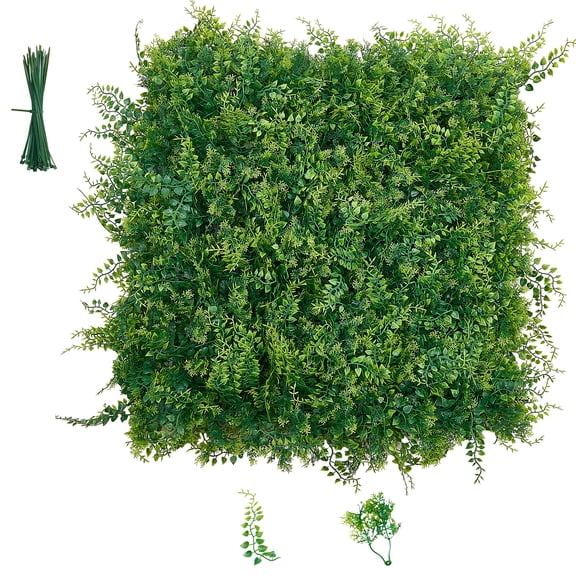 KFFKFF Artificial Plant Wall, 12PCS 20 x 20 in Boxwood Panels, UV-Resistant Greenery Backdrop Privacy Fence, Faux Grass Screen for Weddings, Indoor and Outdoor Spaces