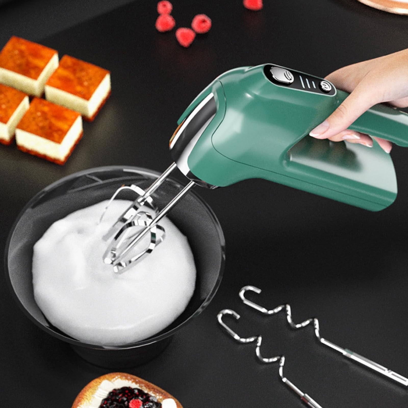HAXMNOU Cordless Electric Hand Mixer USB Rechargeable Handheld Egg Beater Cordless Electric Whisk for Kitchen Baking Coffee Cream Mixing and Portable Blending Tasks