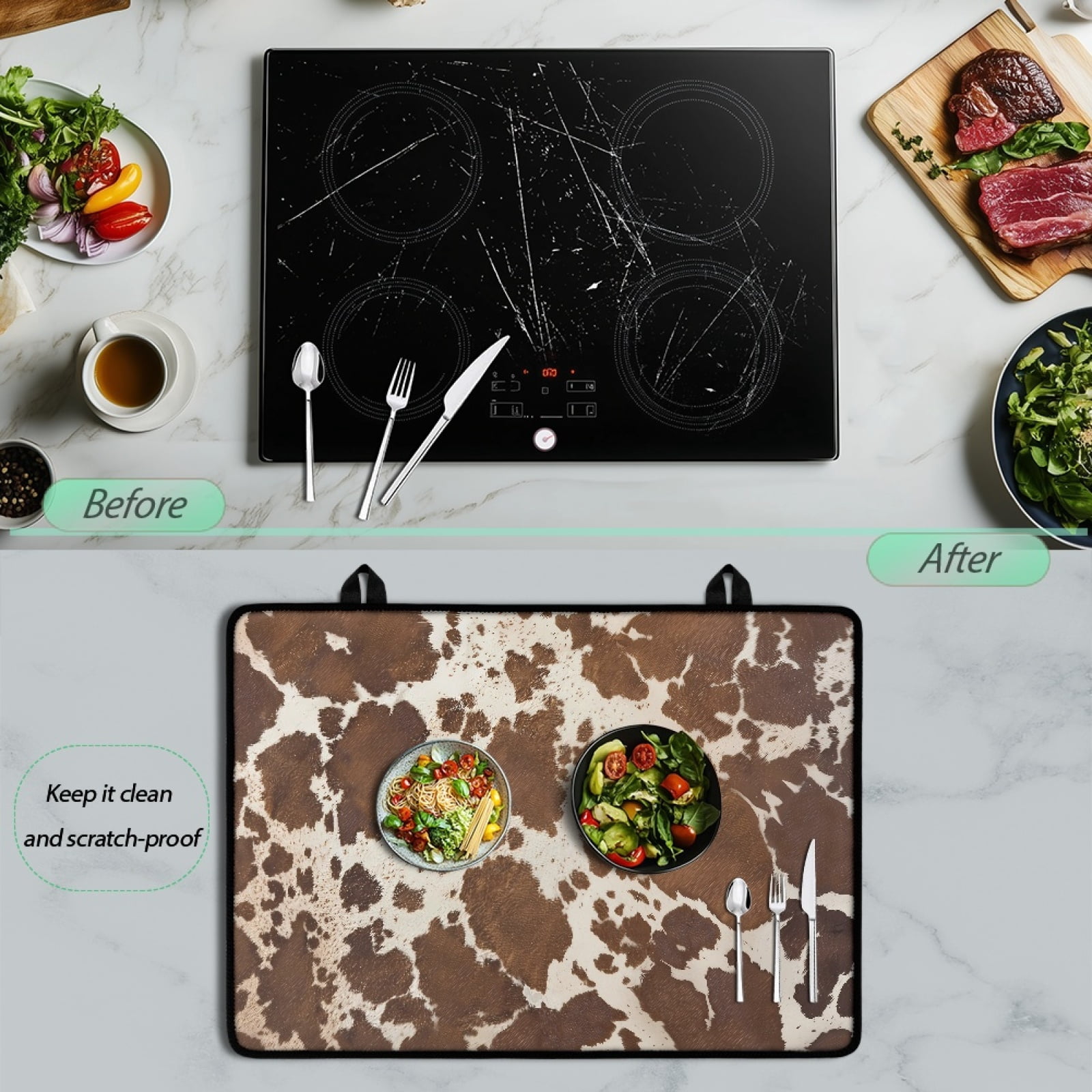 Renewold Stove Top Cover Ceramic Glass Stove Mat Oil-proof Flat Top Oven Cover Multipurpose Heat Resistant Mat for Stove/Counter/Washer Dryer Top, Brown Cow Print