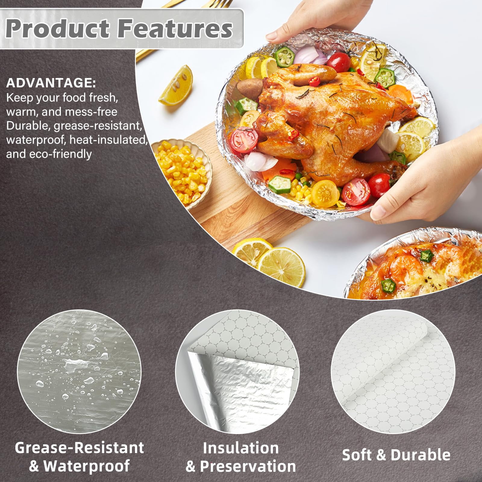 100Pcs Premium Insulated Foil Sandwich Wrap Sheets, 12"x12" Pre-Cut Foil Paper for Hot Dogs, Burgers, Burritos, Food Wrapping (Silver)